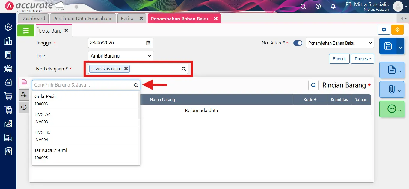 Cara mencatat penambahan bahan baku